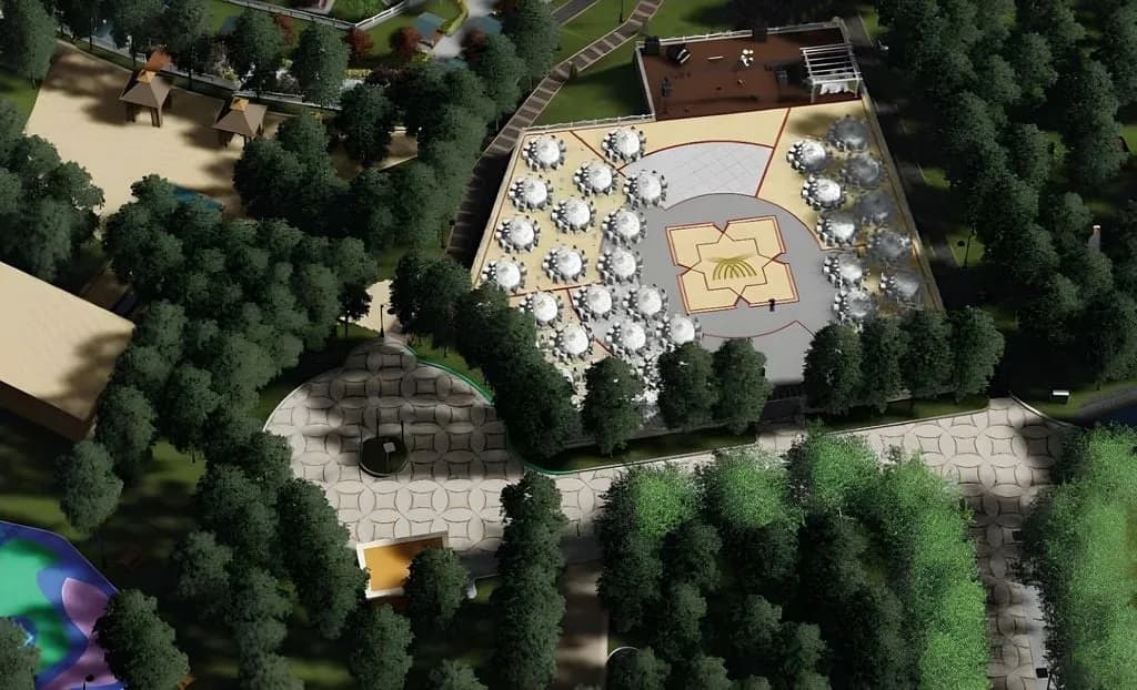 Kamor Millet Bahçesi havuz ve geleneksel ahşap gazebo